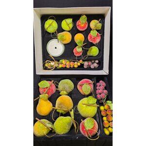 Vintage Valerie Parr Hill Sugar-Beaded Frosted Fruit Christmas Ornaments w Box